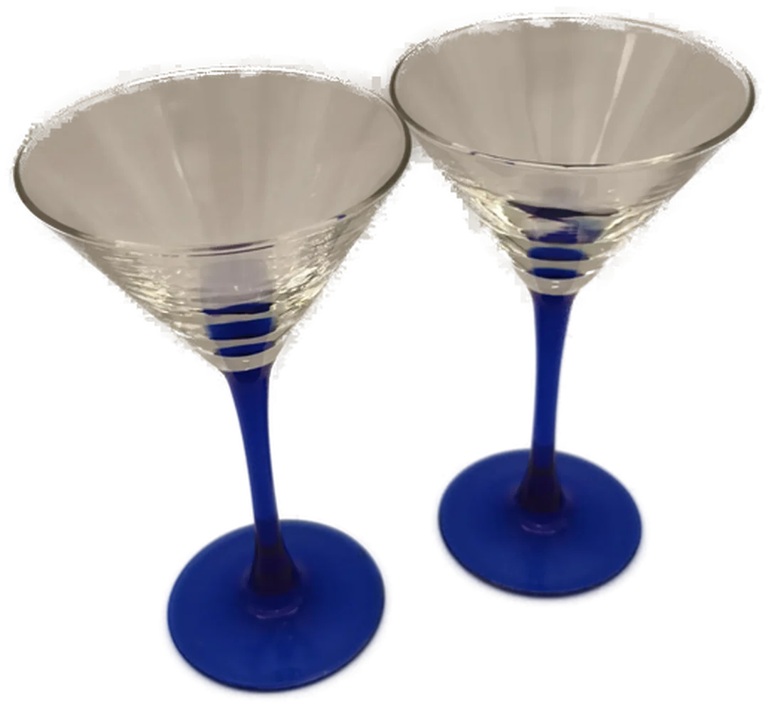 2 Stück Luminarc Martini/Cocktailgläser, mit blauem Stiel, 1990er – Bild 2