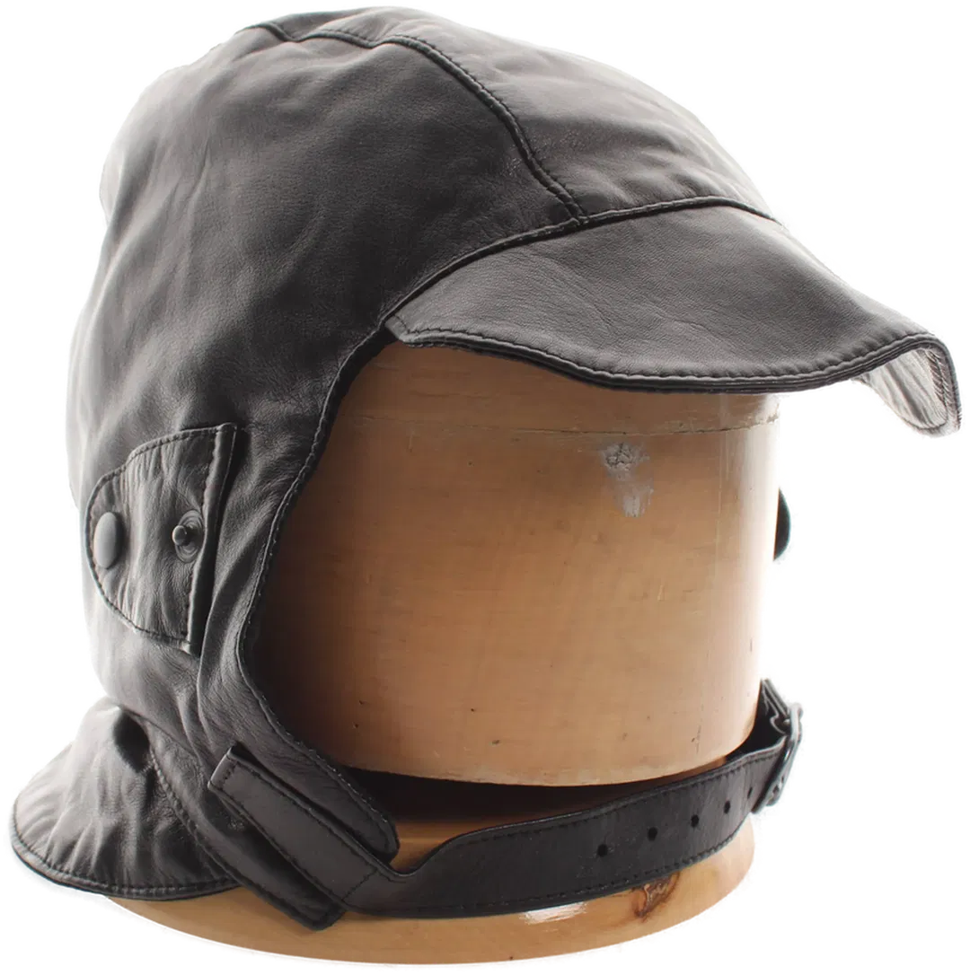 Cabrio Mütze / Motorradkappe aus Leder – klassische Fliegerkappe mit Schirm - Bild 1