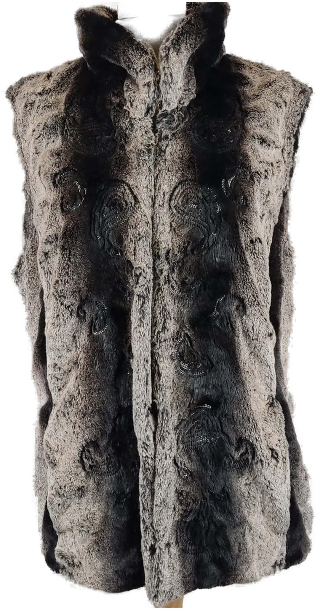 Gerry Weber Damengilet Kunstfell mit Paillettenbestickung grau/schwarz - XL/42 - Bild 4