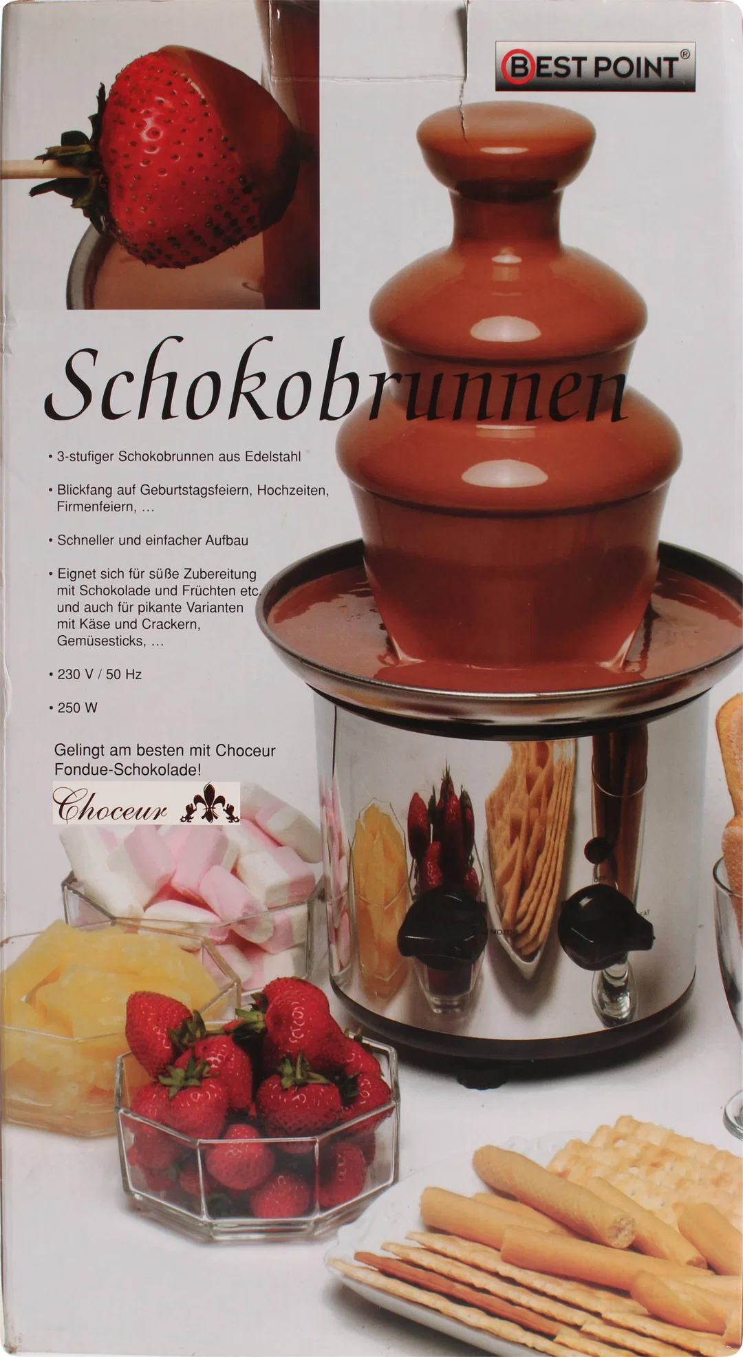 Schokobrunnen 3-stufig aus Edelstahl, ca. 38 cm Höhe, inkl. Rezeptbuch „Larousse Schokolade“ – Bild 7
