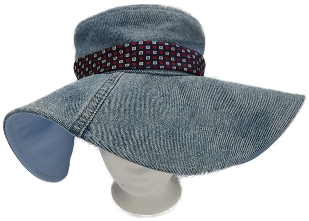 Damen Sonnenhut  Jeansstoff mit Krawattenhutband- Durchmesser 18cm - Bild 1