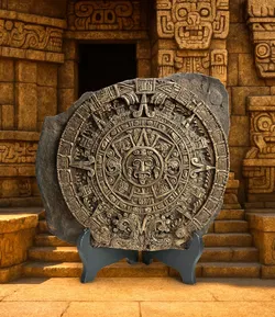 Azteken Sonnenkalender – Wandrelief 36 x 31 cm – Kunststein Deko mit Holzständer - Bild 1