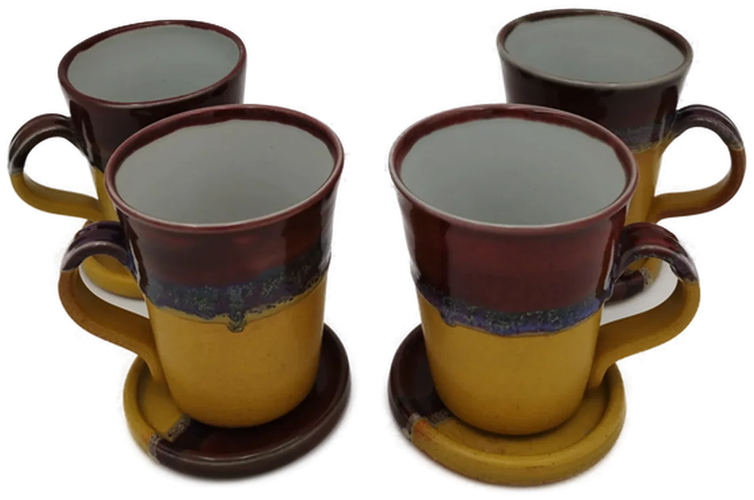 Grayshott Pottery - 4er Set Teetasse mit Untersetzer - Bild 1
