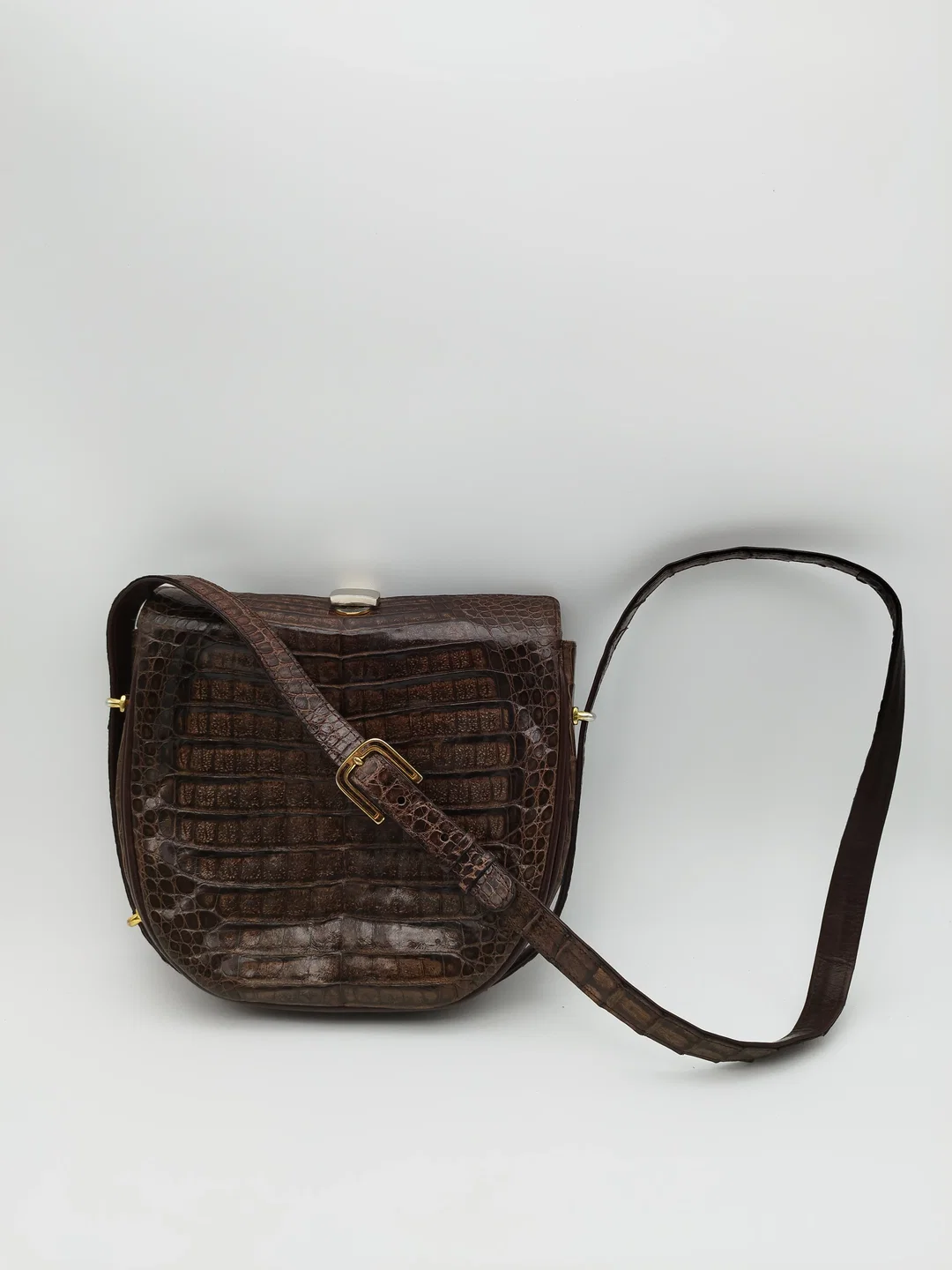 Bally- Vintage Kroko Handtasche in dunkelbraun – Bild 3