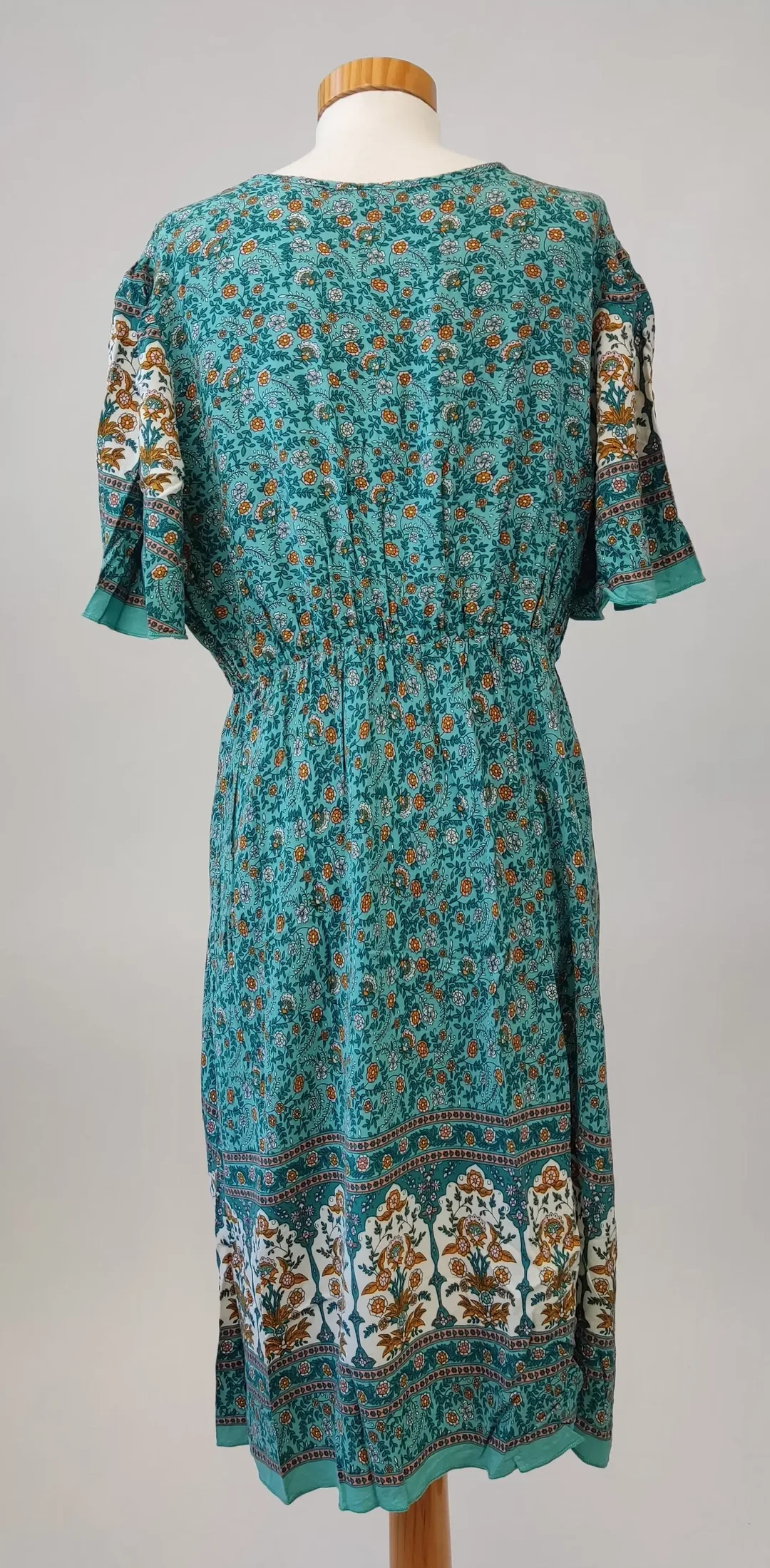 SHEIN CURVE Damen Kurzarm-Midikleid mit Blümchen, türkis - Gr. XL – Bild 2