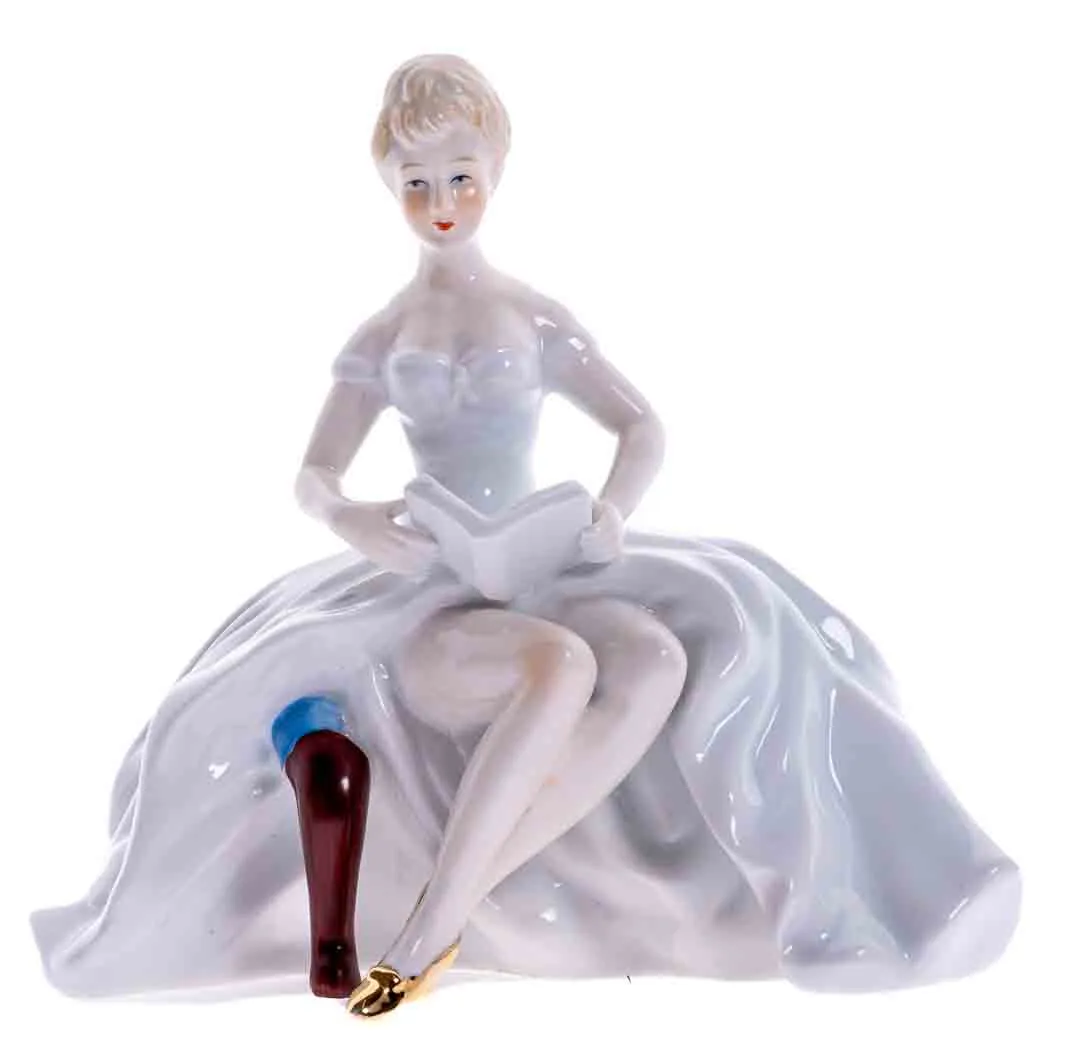 Vintage NEUENDORFER ZIERPORZELLAN Art Déco Porzellanfigur "Frau mit Buch" (1930er) – Bild 1
