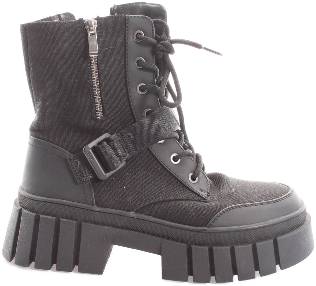 Schuhe Damen Boots Schwarz Gr. 38 | Schnürboots mit Reißverschluss | Plateau | sehr gut – Bild 2