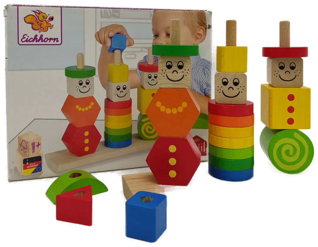 Eichhorn Holz Figuren Steckpuzzle, 20-teilig - 3 Stecksäulen - Bild 1