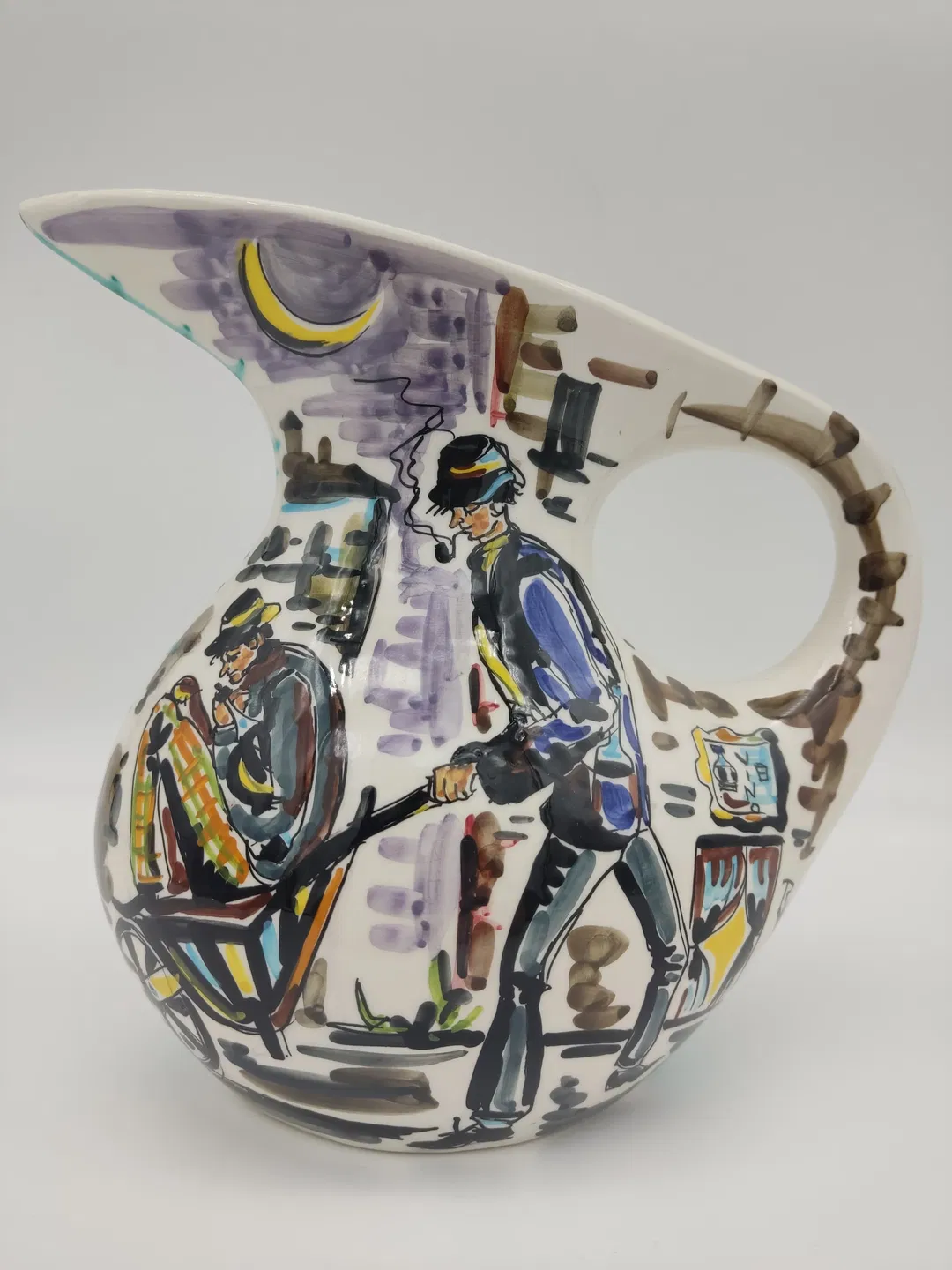Italienische Mid-Century Keramik Wasserkrug von Sam Repubblica di San Marino, Handbemalt - Bild 3