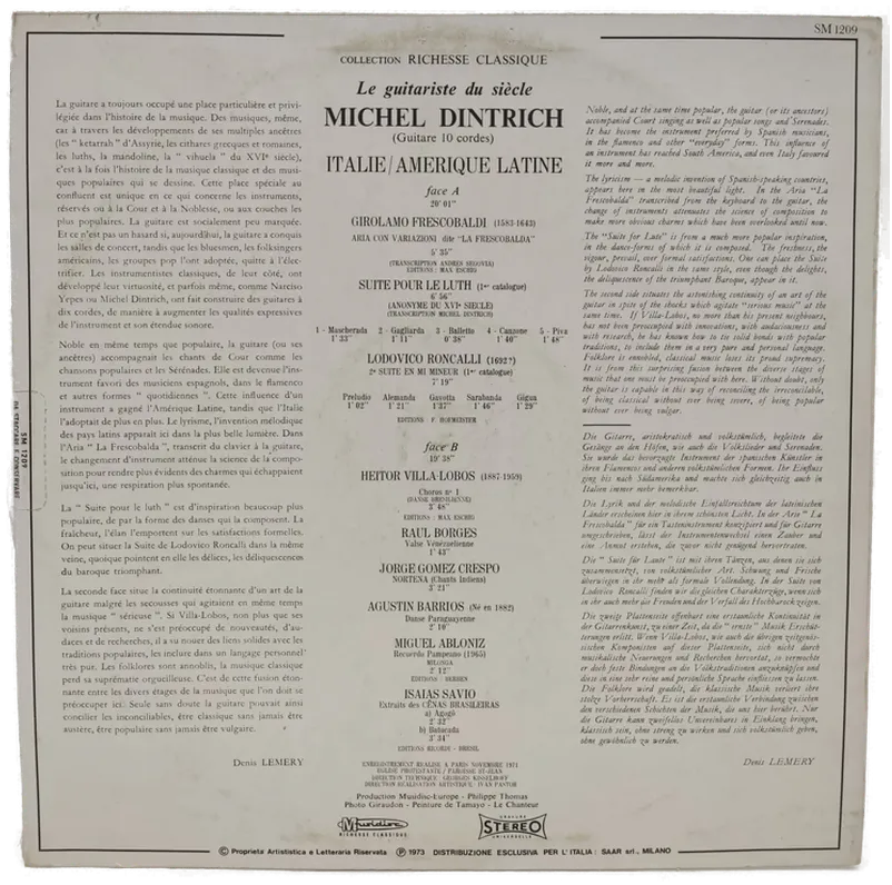 Vinyl LP - Michel Dintrich - Italie, Amérique Latine  – Bild 2