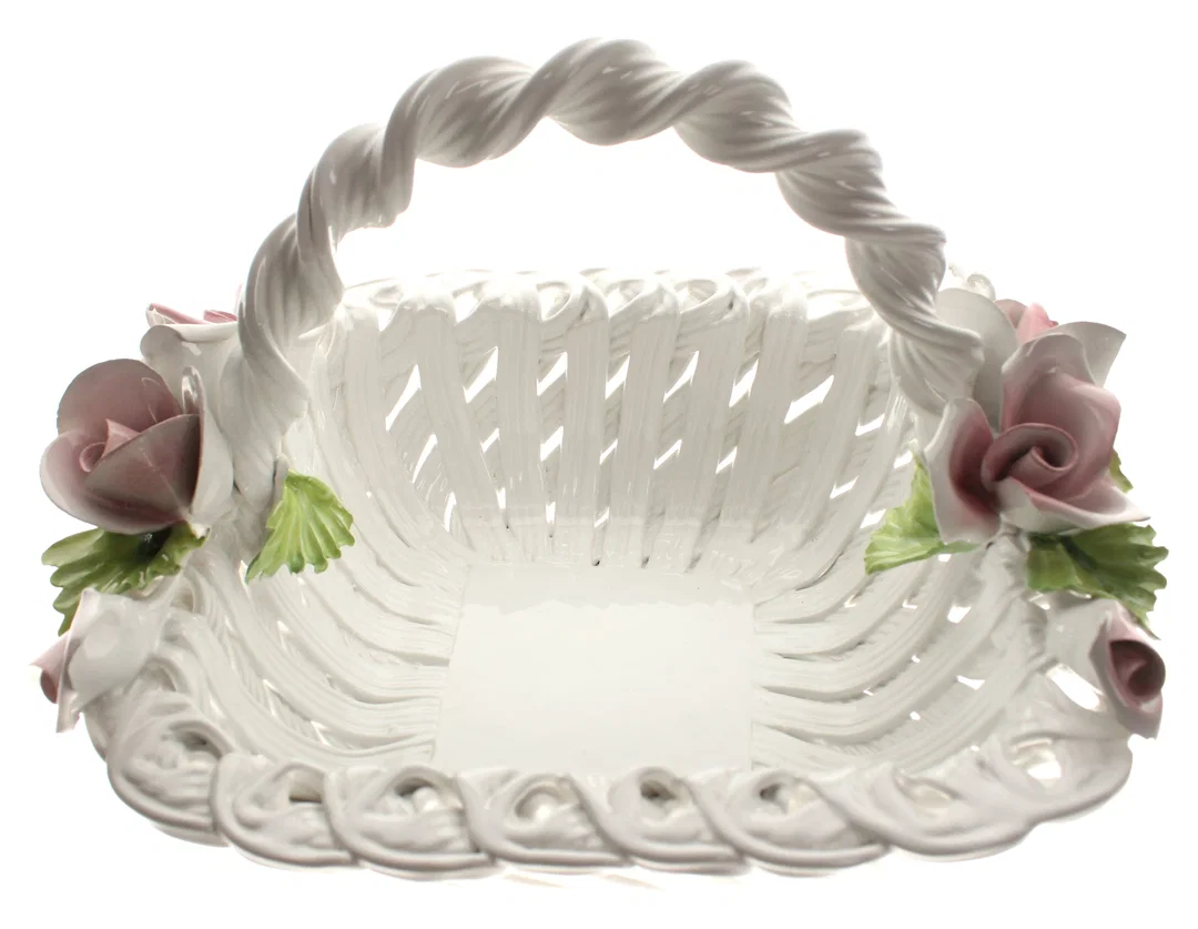 Porzellan Blumenkorb mit Rosen | Handarbeit | Made in Italy | ca. 30 x 27 cm – Bild 3