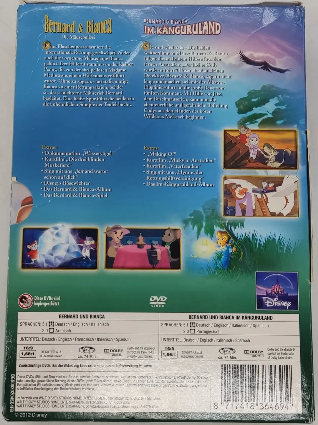 2 DVD's Disney Bernard & Bianca "Die Mäusepolizei" und "Im Känguruland" – Bild 3