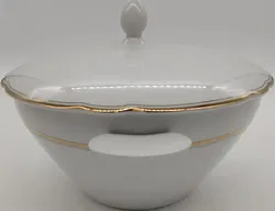 Kamla Porzellan/Keramik Suppenschüssel/Suppenterrine weiß mit Goldrand - Bild 5