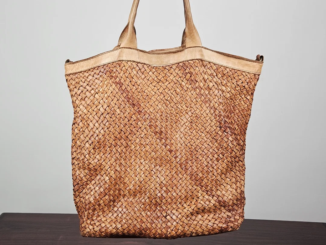  Damen Leder Handtasche - hellbraun - Bild 4