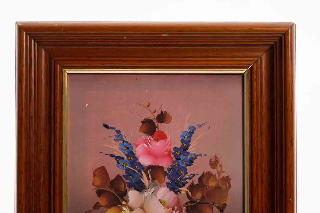 Bild Alfonso Tenerife Blumenstillleben im Holzrahmen, signiert, Vintage Wandbild – Bild 3