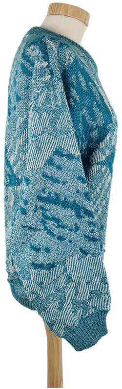Pullover "New Fast", langarm mit Rundhalsausschnitt, gestrickt, türkis/weiß gemustert, Gr.öße 48-50 – Vorschau 2