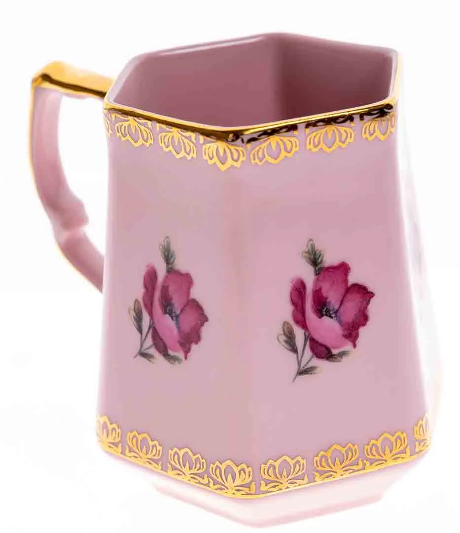 Vintage Porzellan Tasse mit floralem Muster in rosa-gold, Höhe 9cm – Bild 3