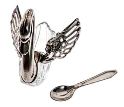 Zuckerdose Schwan mit Löffelchen versilbert/Glas - Bild 4