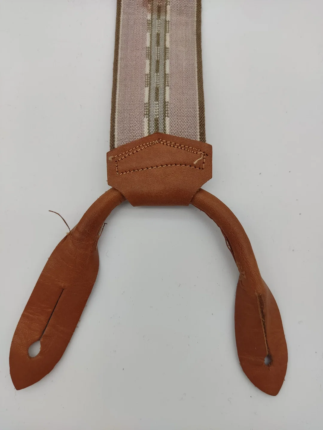 Hosenträger, beige/grün/braun mit Leder – Bild 3