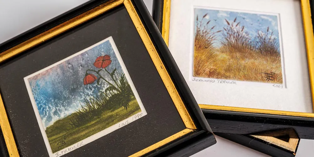 3 Miniatur Aquarelle von Bernhard Traxler gerahmt – Bild 4