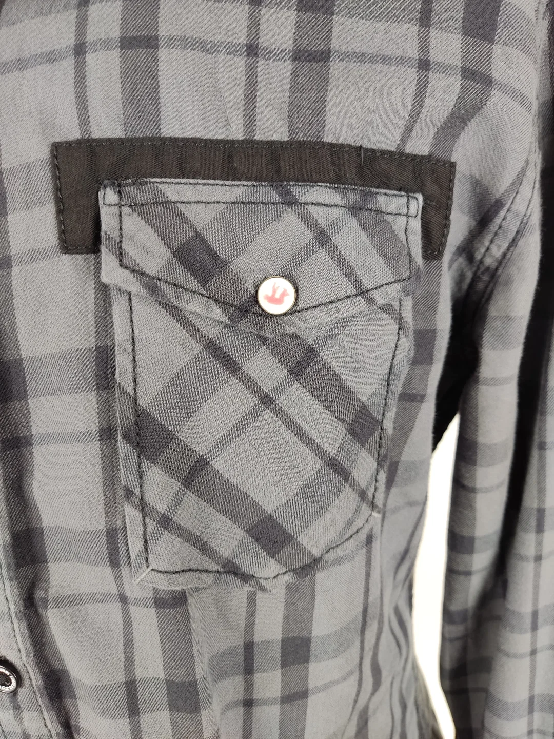Hemd "QS Dress Yourself Red DNM", langarm mit Kragen, schwarz/grau kariert, Größe L – Bild 2