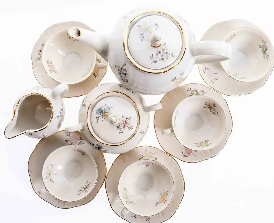 Winterlinger Feinporzellan/keramik Kaffee/Teeset 5 Tassen mit Unterteller 1 Milchkanne 1 Kaffee/Teekanne 1 Zuckerdose – Bild 2