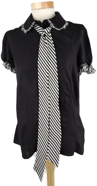 Bluse "Hell Bunny", kurzarm mit Rundkragen, schwarz/schwarz-weiß, Größe S – Bild 2