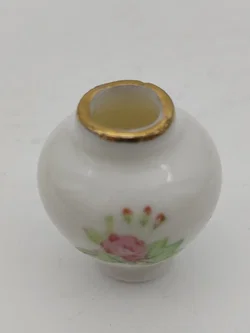 Puppenhaus Zubehör: Miniatur Fürstenberg Porzellanvase mit Rosendekor Goldrand | Sammlerstück  – Vorschau 3