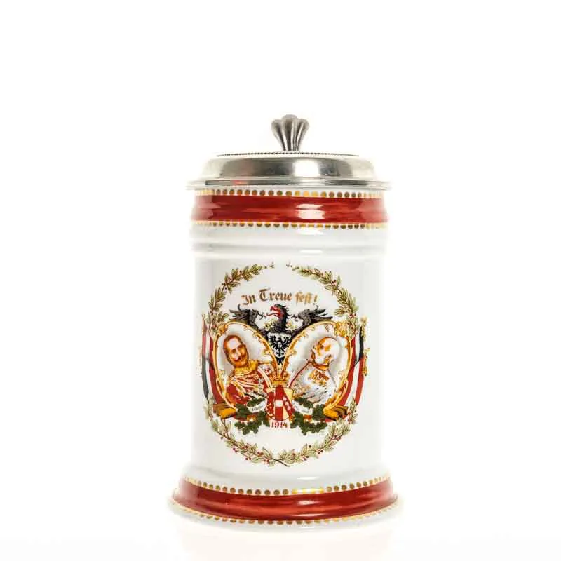 Bierkrug mit Zinndeckel Darstellung Kaiser Allianz mit Lithophanie - Bild 2