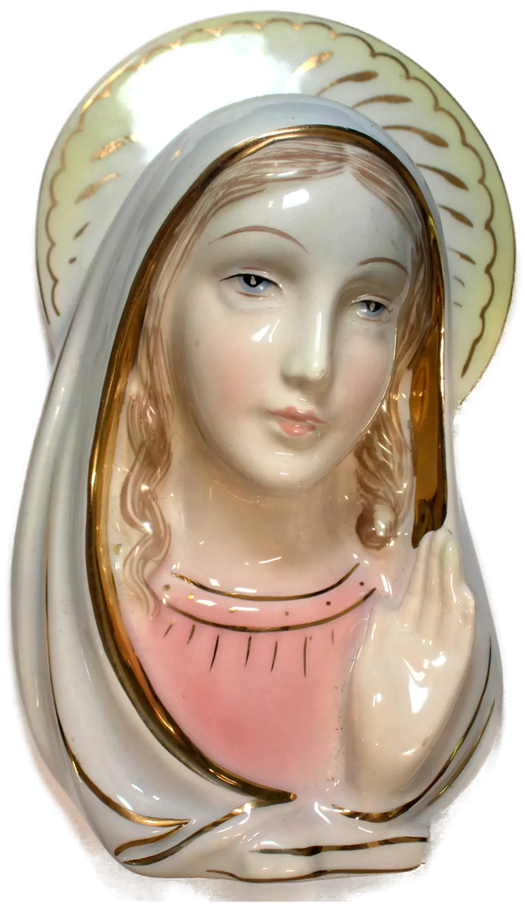 Porzellan-Wandfigur Madonna mit Kind, goldverziert - Bild 1