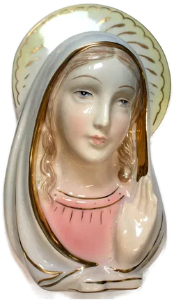 Porzellan-Wandfigur Madonna mit Kind, goldverziert - Bild 1