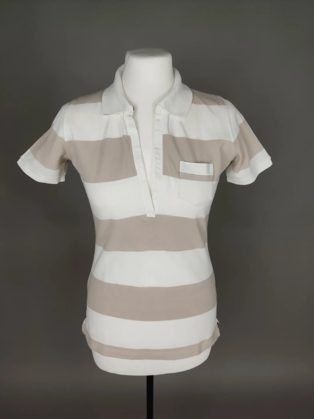 Damen Poloshirt weiß-beige gestreift - S / 36 – Bild 2