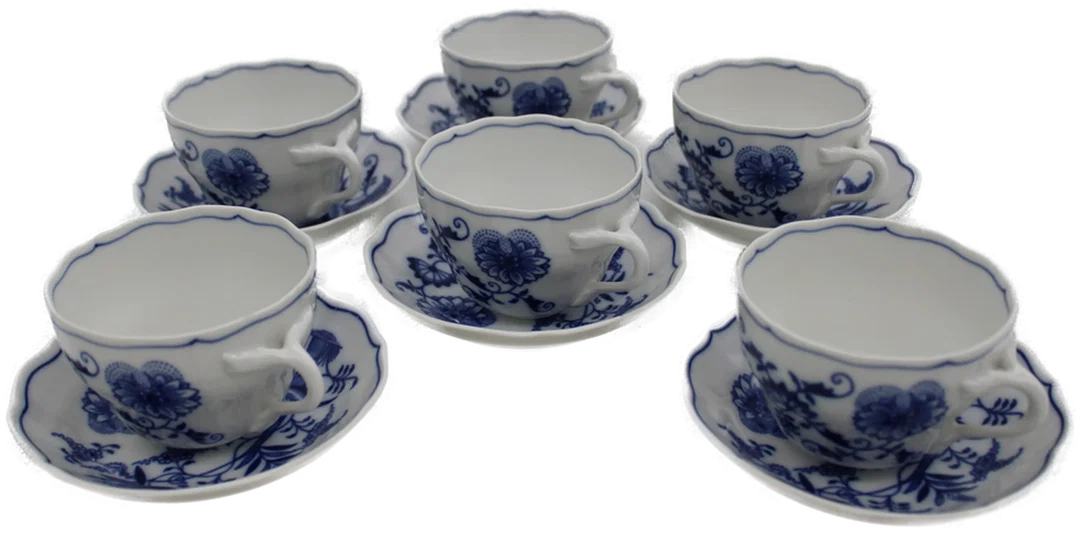 6-teiliges Tassen-Set mit Untertassen – Original Bohemia Zwiebelmuster  - Bild 1