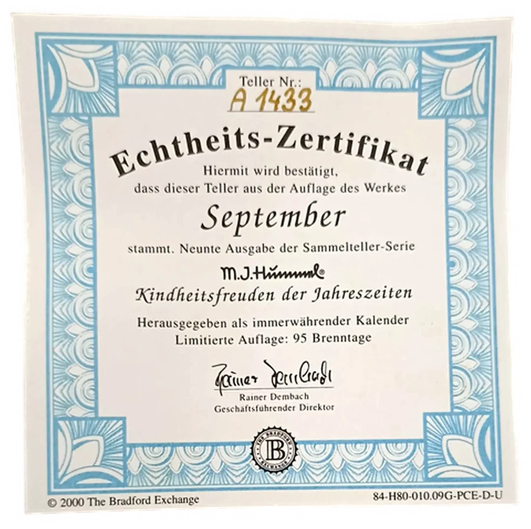 Sammelteller „Kindheitsfreuden der Jahreszeiten“ von M.I. Hummel - September (Teller A 1483) – Bild 3