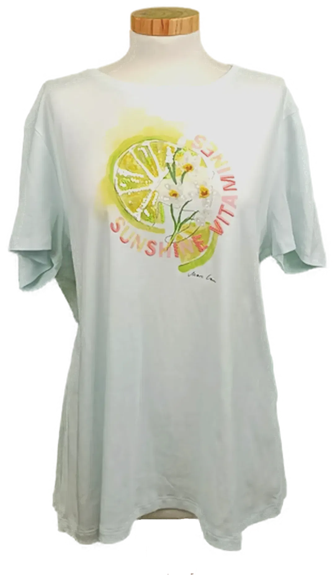 Marc Cain Damen T-Shirt weiß gemustert mit Pailletten Gr. XL - Bild 1