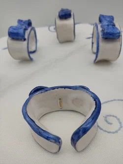 Keramik-Serviettenring mit Schleife 6er-Set | Blau-Weiß Design – Vorschau 5