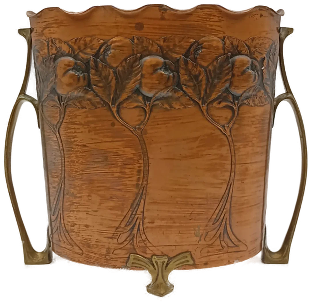 Antiker Jugendstil Vase von Carl Deffner aus Kupfer und Messing um 1900 – Bild 4