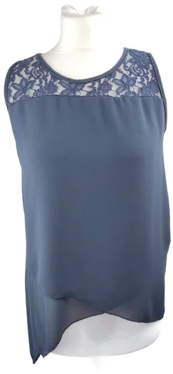 Damenbluse XS/34 Blau Mit Spitzeneinsatz | Zeitloser Charme – Vorschau 1