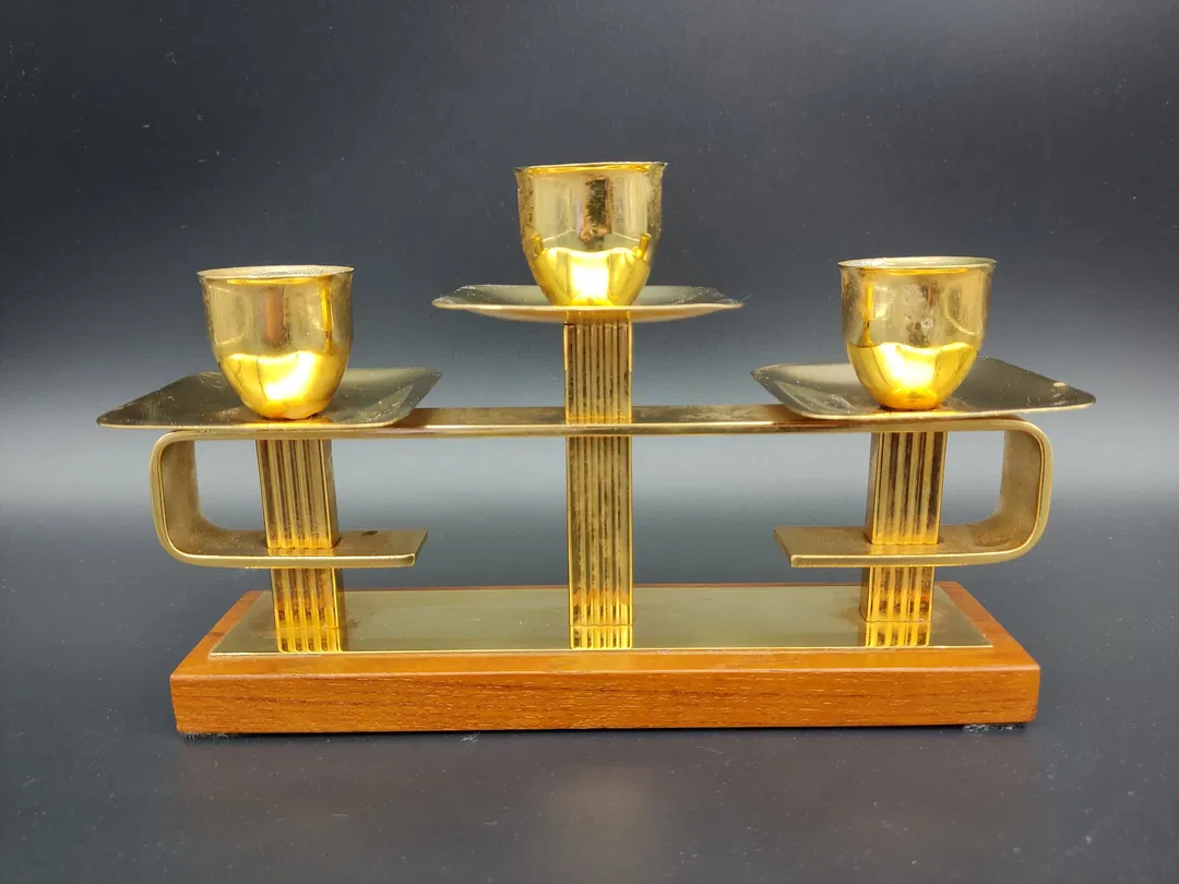 Vintage-Kerzenhalter Messing/Teak  - Bild 4