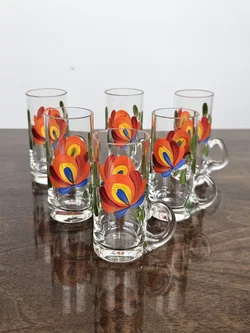 Dekorative Glaskaraffe & Schnapsgläser 6 Stück (handbemalt) - Bild 3