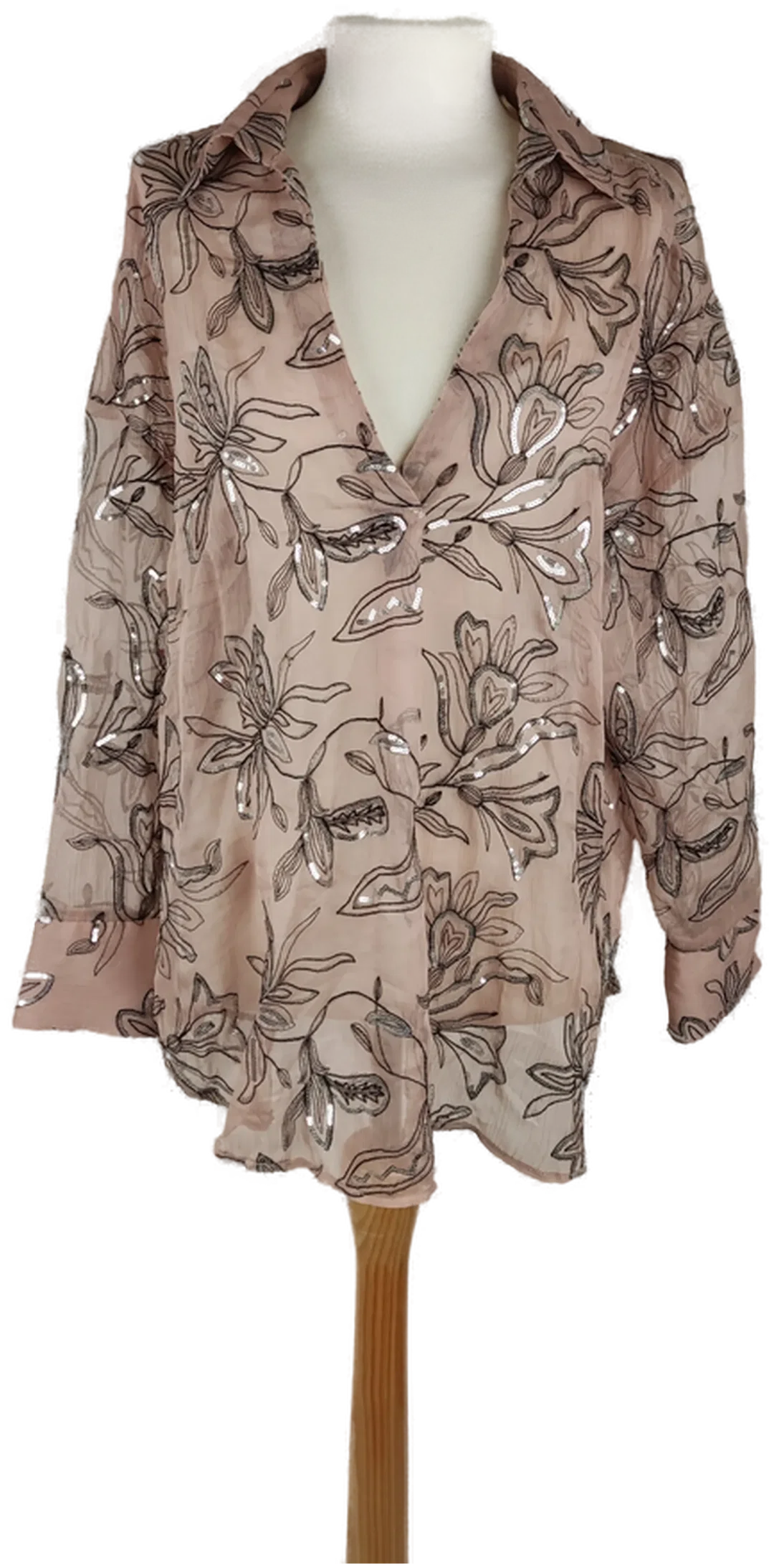 Zara Geblümte Transparente Paillettenbluse | Sommer-Zauber - Bild 4