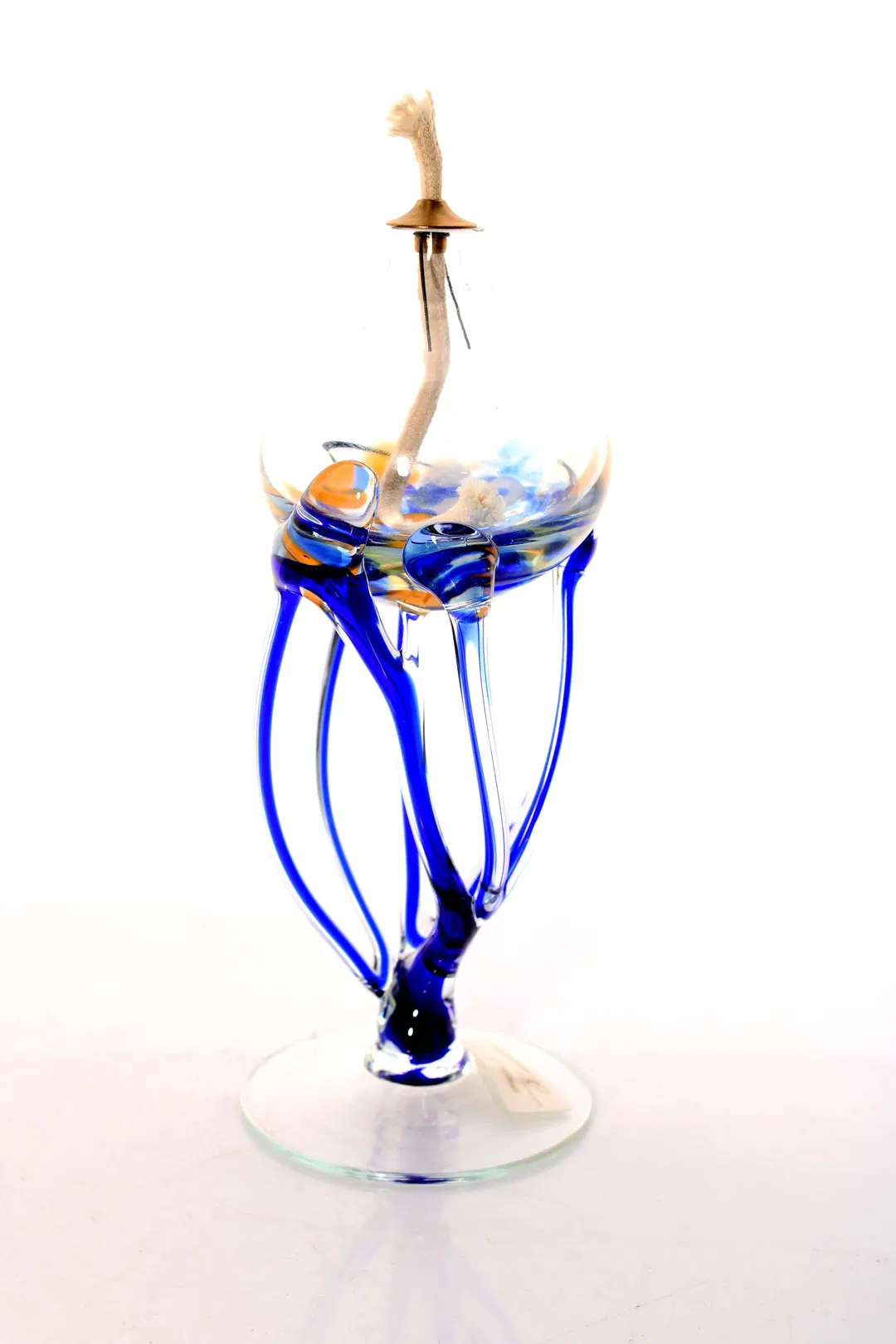 Mundgeblasene Glasöl-Lampe – Handarbeit mit blauem Glasdekor - Bild 4