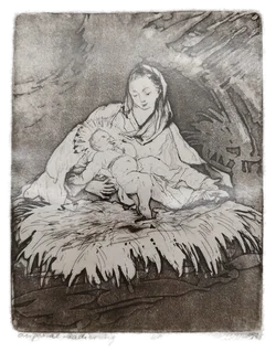 Original Radierung der Geburt Christi - Köll 1987 - Bild 2