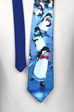 Vintage Ralph Marlin Krawatte "Penguins on Ice" 1990, 90er Pinguin Kult – Vorschau 2