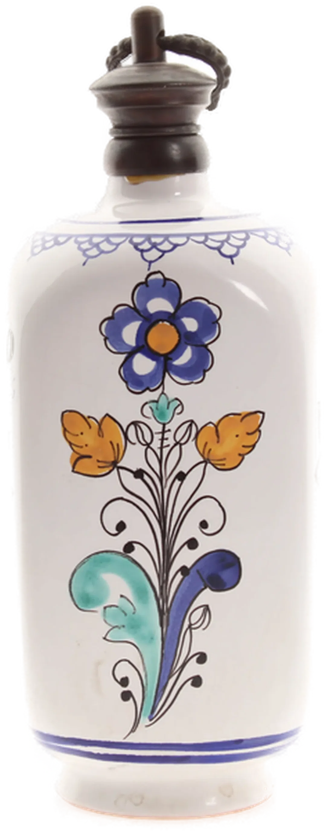 Vintage Keramikflasche von 1960 | Handbemalt | Studiokeramik T.K. | Florales Dekor & Stöpsel – Bild 2