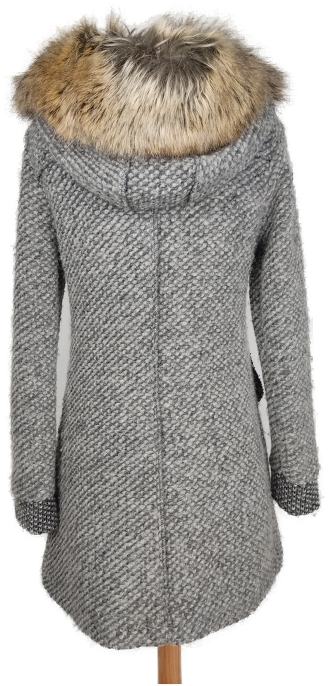 Fred Mello Damen Kapuzenstrickjacke mit Pelzkragen grau - M/38 – Bild 2