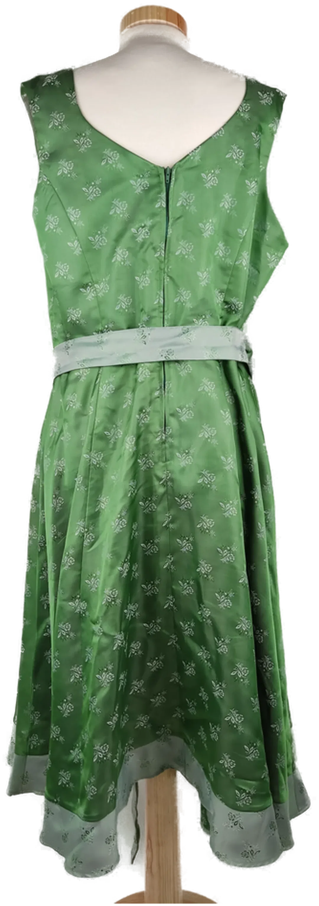 Trachtenkleid "Chris Thien", ärmellos mit tiefem Ausschnitt, Tailiert, grün mit Muster, Größe 46 – Bild 3