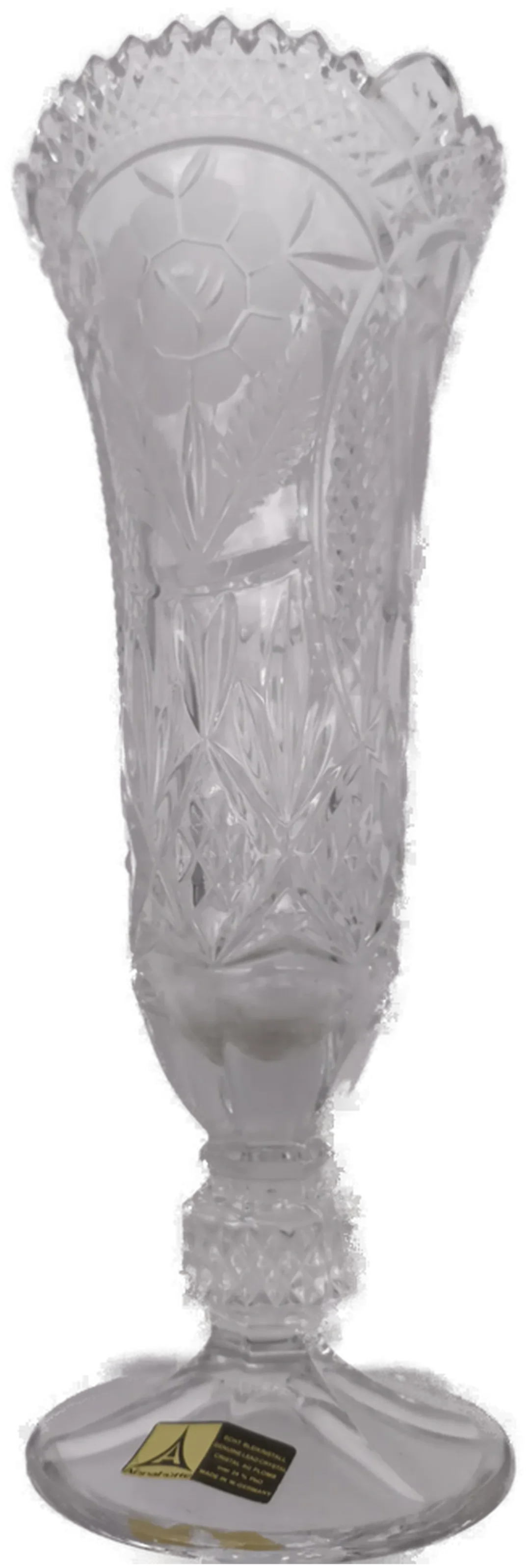 Edle Bleikristall Fußvase von Annahütte, Vintage Kristallvase mit Rosen-Dekor, 28 cm hoch – Bild 4