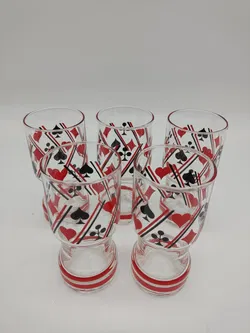 5x Vintage Trinkgläser mit Spielkarten Muster - Bild 2