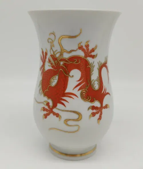 Handbemalte Schaubach Vase mit rotem Drachen – Porzellan, Sehr gut erhalten - Bild 4